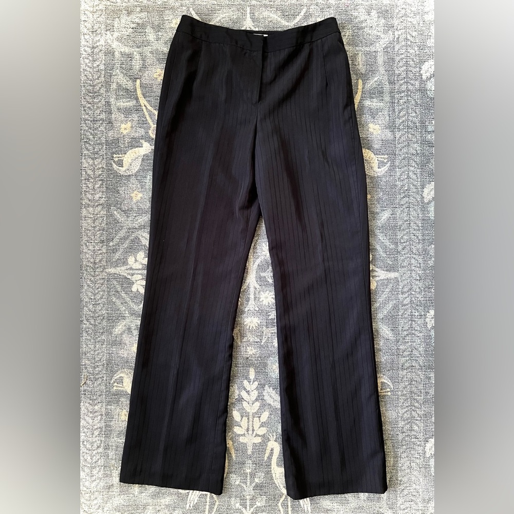 Bill Blass Black Classic Trousers with Straight-Leg Cut and textured pinstripes